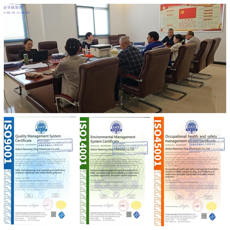 ISO 9001/14001/45001Acrylates/C10-30 Alkyl Acrylate Cross polymerAcrylates/ Steareth-20 Methacrylate Crosspolymer, Carbomer TR-1/TR-2/TR-3